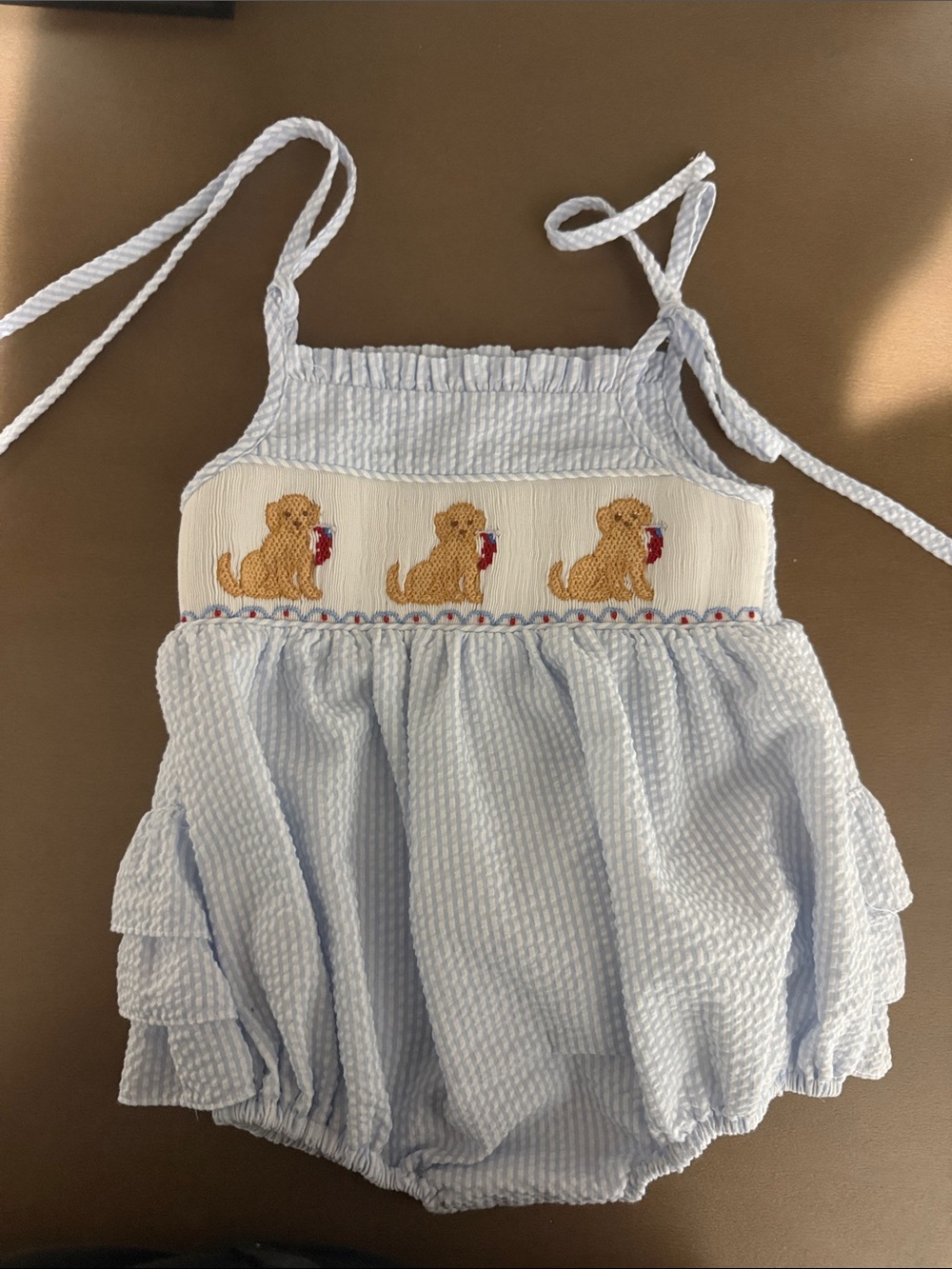 Stitchy Fish Light Blue Smocked Puppy Bubble Romper